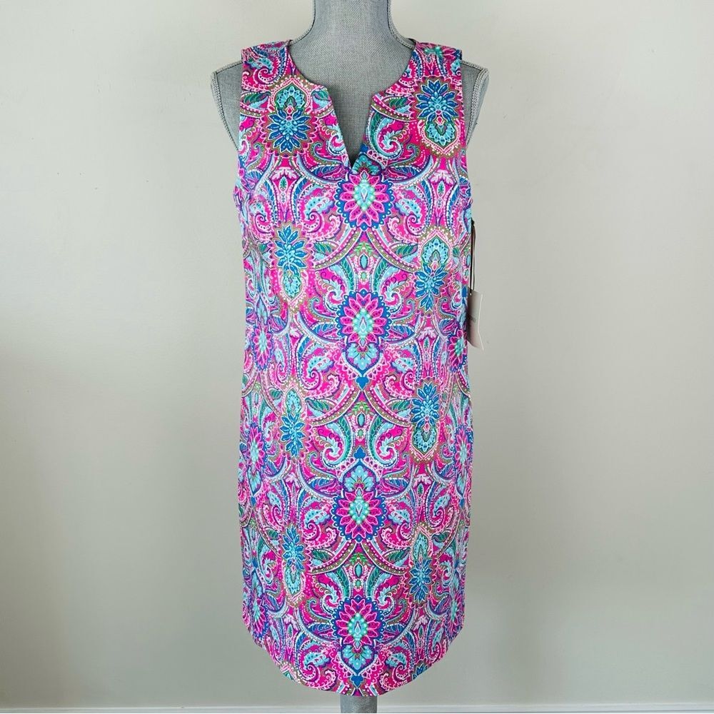 NWT Cynthia Rowley Women’s SZ 8 Colorful Pink Blue Sleeveless Dress Stretch